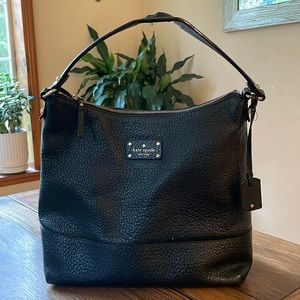 Kate Spade - black pebbled handbag. Clean with some wear in the handle